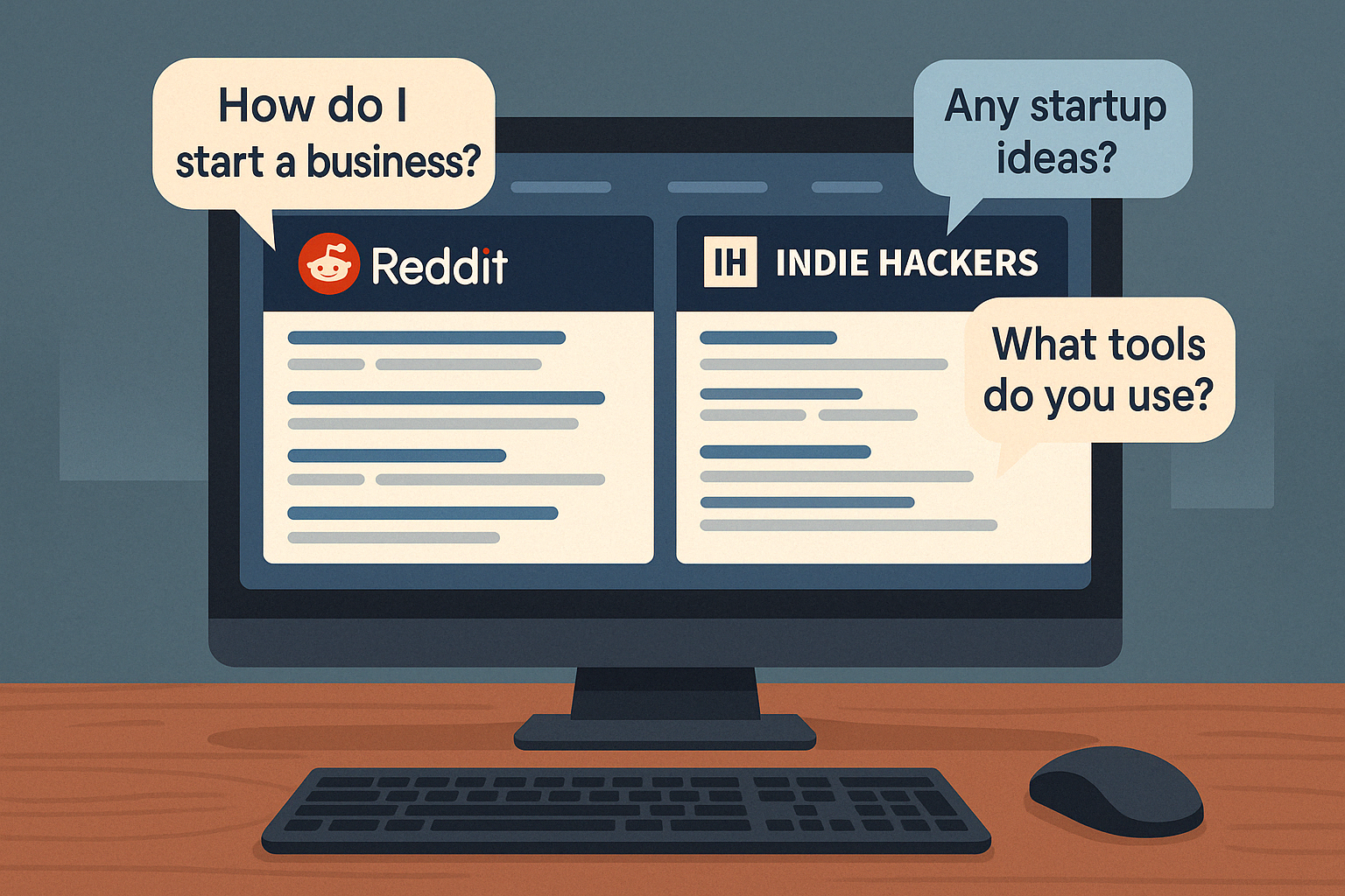 Online community forums with users sharing pain points and startup ideas.